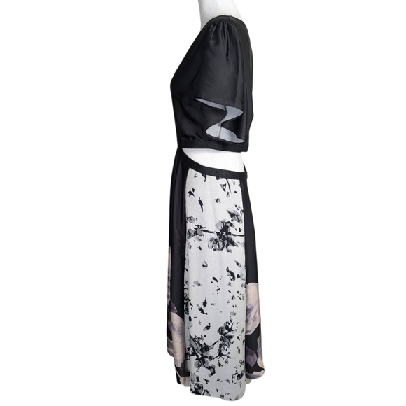 Rachel Roy Black & White Floral Open Waist Midi Party Dress Womens 12 - Picture 5 of 9
